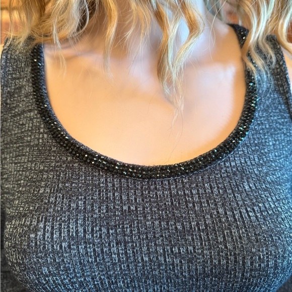 NWT JUICY COUTURE Sweater Dress Heather Gray Black Rhinestones Cold Shoulder XS - Picture 5 of 14